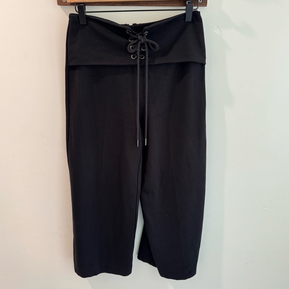 The Range NYC Black Cropped Wide‎ Leg Lace Up Waist Pants Size XS